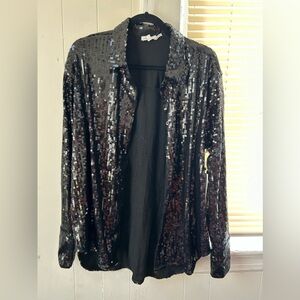Good American black sequin button up shirt